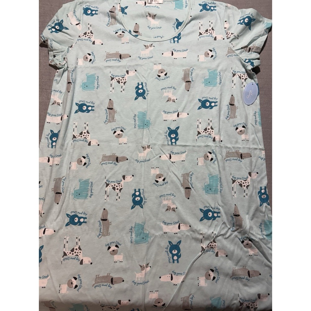 Secret Treasures Women's "Dog Gone Tired" Blue Dog Print Sleep Shirt Nightgown L